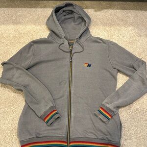 RARE Aviator Nation Grey zip up Hoodie with rainbow trim M